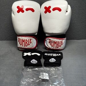 Rumble Boxing Gloves Wink White Weight 14 Oz With Rumble Wink Jab Quick Wraps